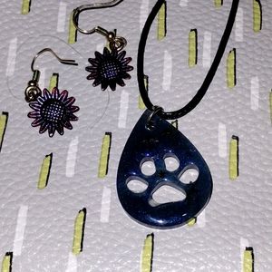 Mixed jewelry set handmade sunflower earrings and dog necklace